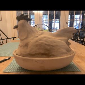 Very old vintage clay chicken or bean pot.